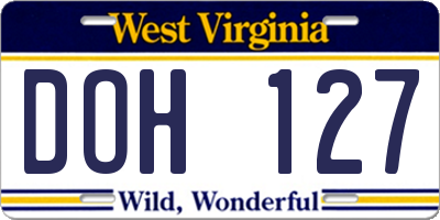 WV license plate DOH127