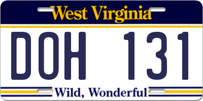 WV license plate DOH131