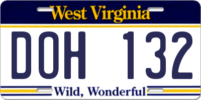 WV license plate DOH132
