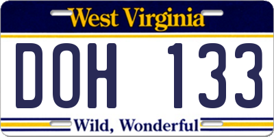 WV license plate DOH133