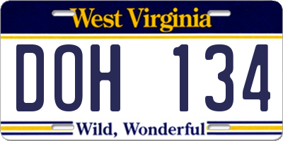 WV license plate DOH134
