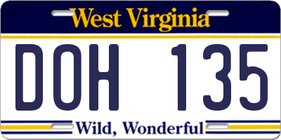 WV license plate DOH135