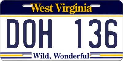 WV license plate DOH136