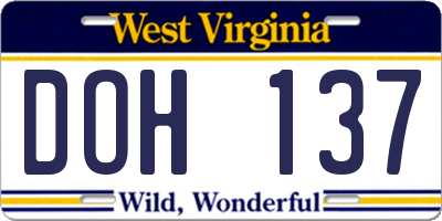 WV license plate DOH137