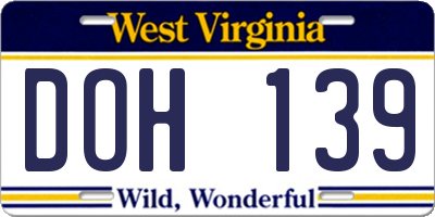 WV license plate DOH139