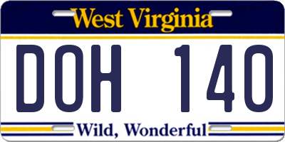 WV license plate DOH140