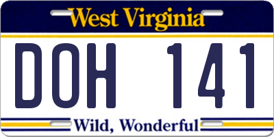 WV license plate DOH141