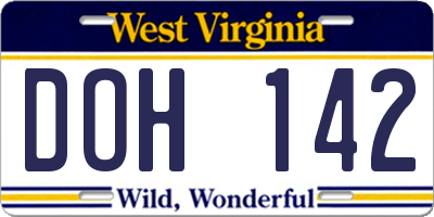 WV license plate DOH142
