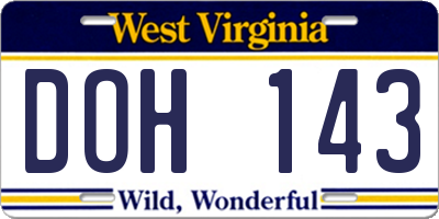 WV license plate DOH143