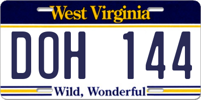 WV license plate DOH144