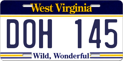 WV license plate DOH145