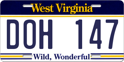 WV license plate DOH147