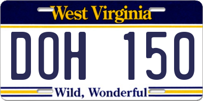WV license plate DOH150