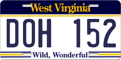 WV license plate DOH152