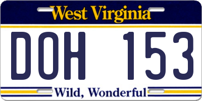 WV license plate DOH153
