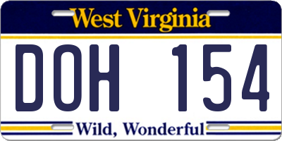 WV license plate DOH154