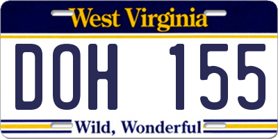WV license plate DOH155