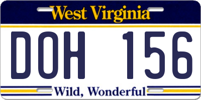 WV license plate DOH156