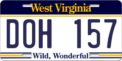 WV license plate DOH157