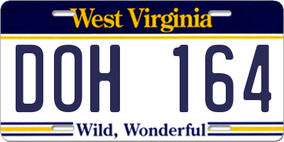 WV license plate DOH164