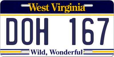 WV license plate DOH167