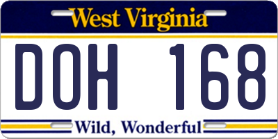 WV license plate DOH168