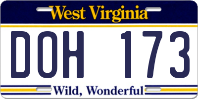 WV license plate DOH173