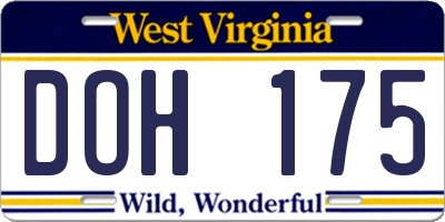 WV license plate DOH175