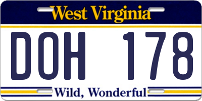 WV license plate DOH178