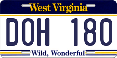 WV license plate DOH180