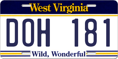 WV license plate DOH181