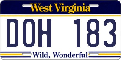 WV license plate DOH183