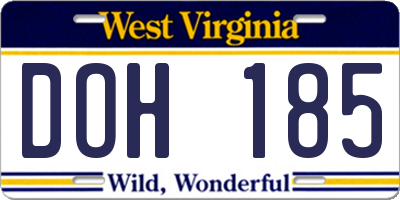 WV license plate DOH185