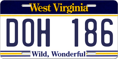 WV license plate DOH186