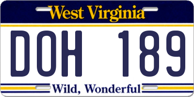 WV license plate DOH189