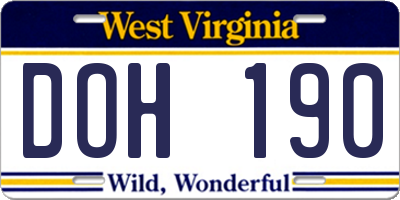 WV license plate DOH190