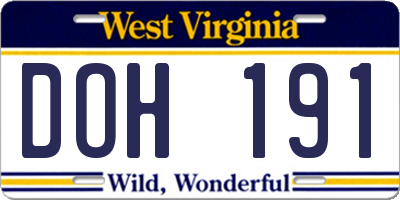 WV license plate DOH191