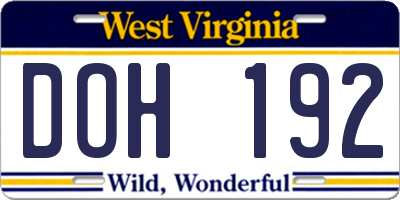 WV license plate DOH192