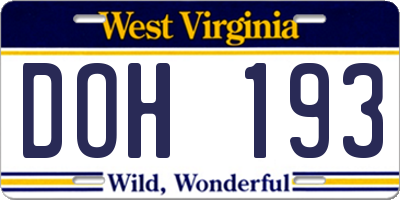 WV license plate DOH193