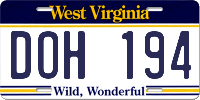 WV license plate DOH194