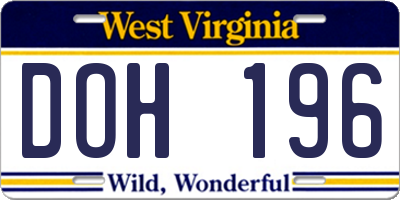 WV license plate DOH196