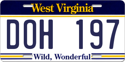 WV license plate DOH197