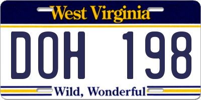 WV license plate DOH198