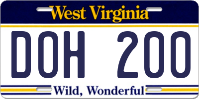 WV license plate DOH200