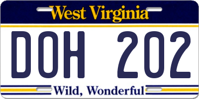 WV license plate DOH202