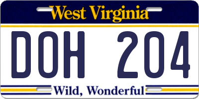 WV license plate DOH204