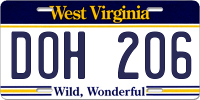 WV license plate DOH206