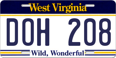 WV license plate DOH208