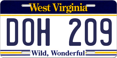 WV license plate DOH209