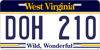 WV license plate DOH210